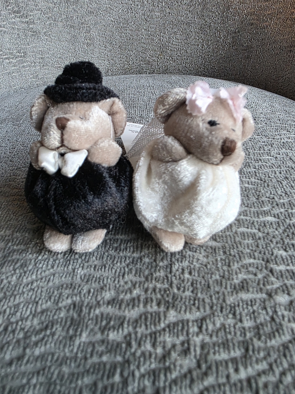 Vintage Wedding Bride and Groom Mini Plush Teddy Bears 3” X 2” Russ Berrie & Co